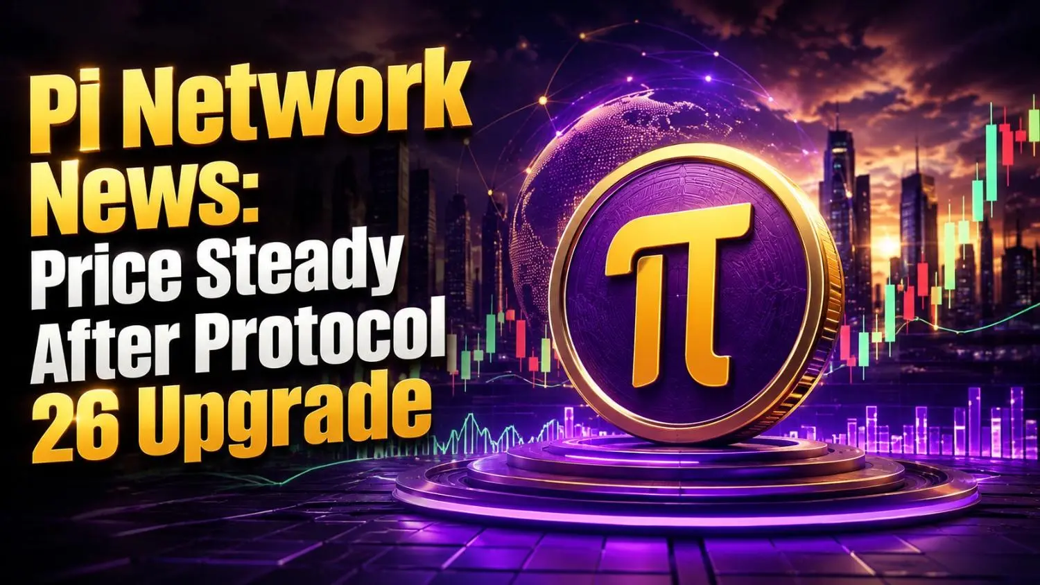 Pi Network News price chart showing PI trading near $0.088 with Protocol 26 upgrade support and key 