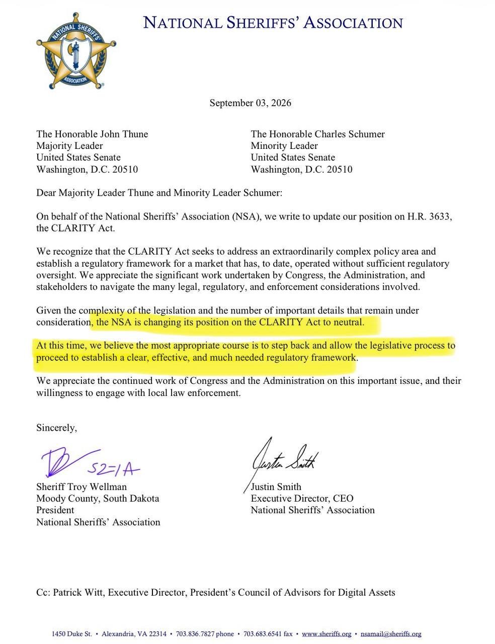 According to the letter
